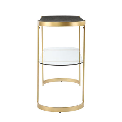 49" Gray and Gold Solid Wood Oval Sled Console Table With Storage HomeRoots