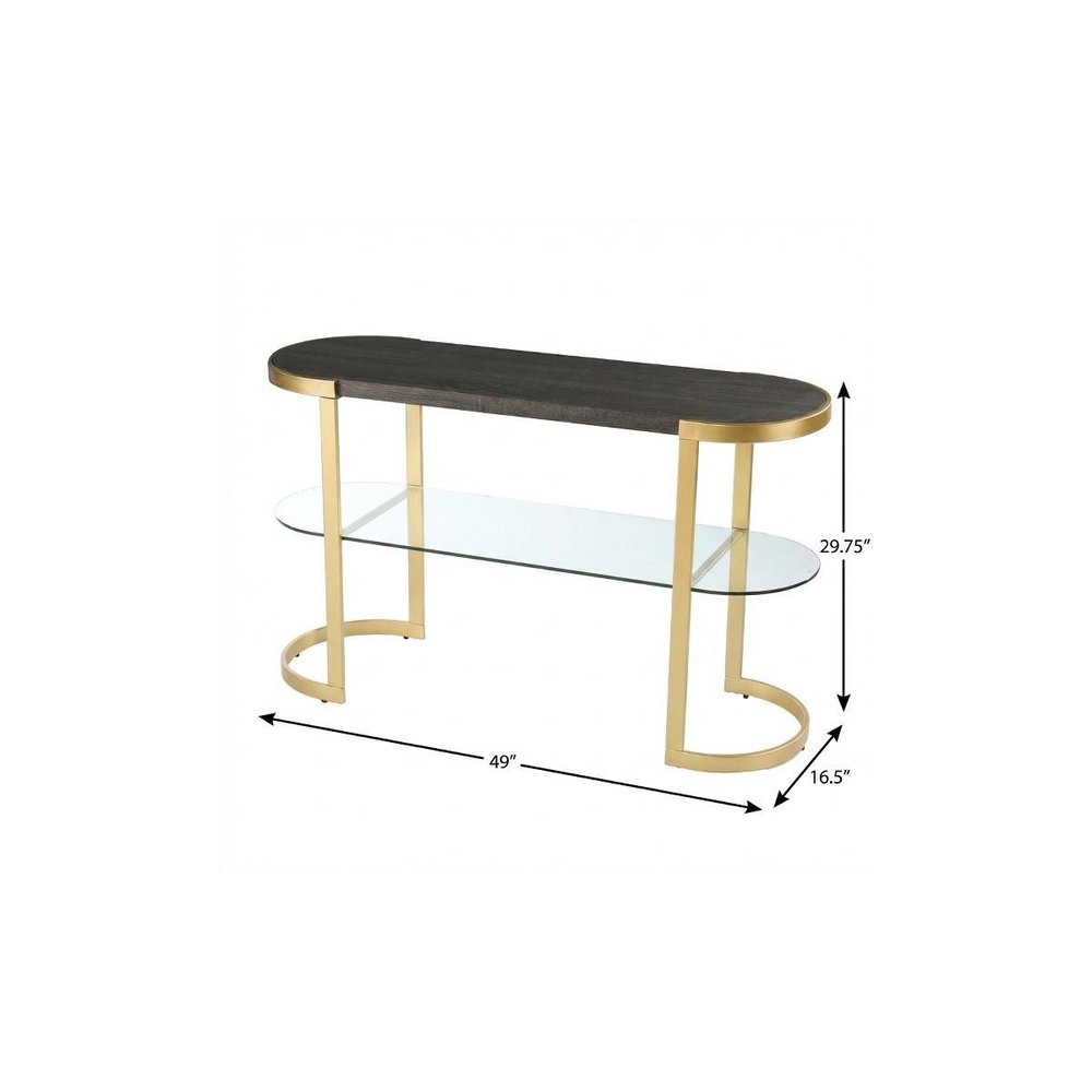 49" Gray and Gold Solid Wood Oval Sled Console Table With Storage HomeRoots