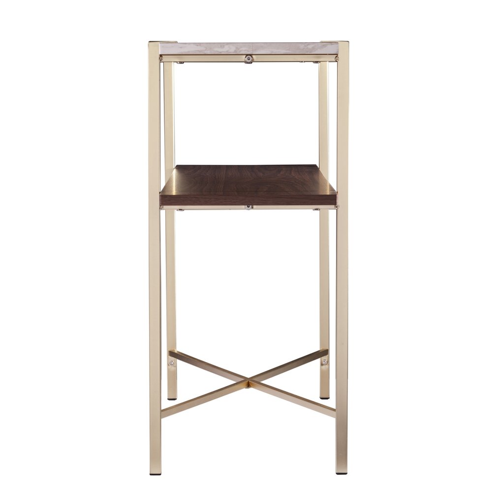 47" White Brass and Brown Faux Marble Console Table With Shelf HomeRoots