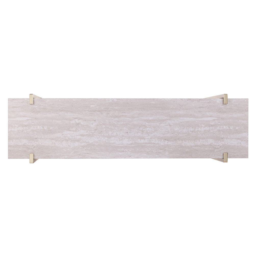 47" White Brass and Brown Faux Marble Console Table With Shelf HomeRoots