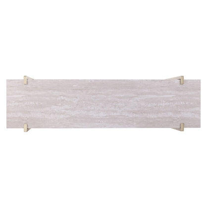 47" White Brass and Brown Faux Marble Console Table With Shelf HomeRoots