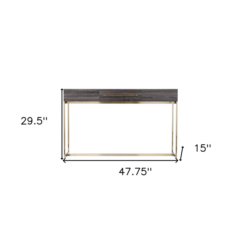 48" Gray and Gold Wood and Metal Frame Console Table With Drawer HomeRoots