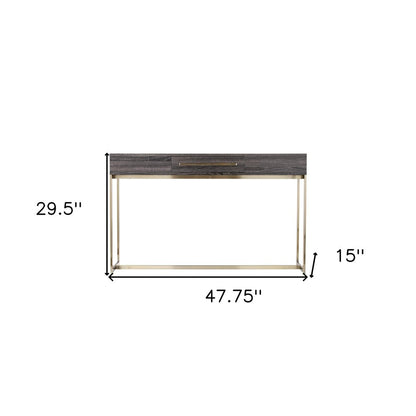 48" Gray and Gold Wood and Metal Frame Console Table With Drawer HomeRoots