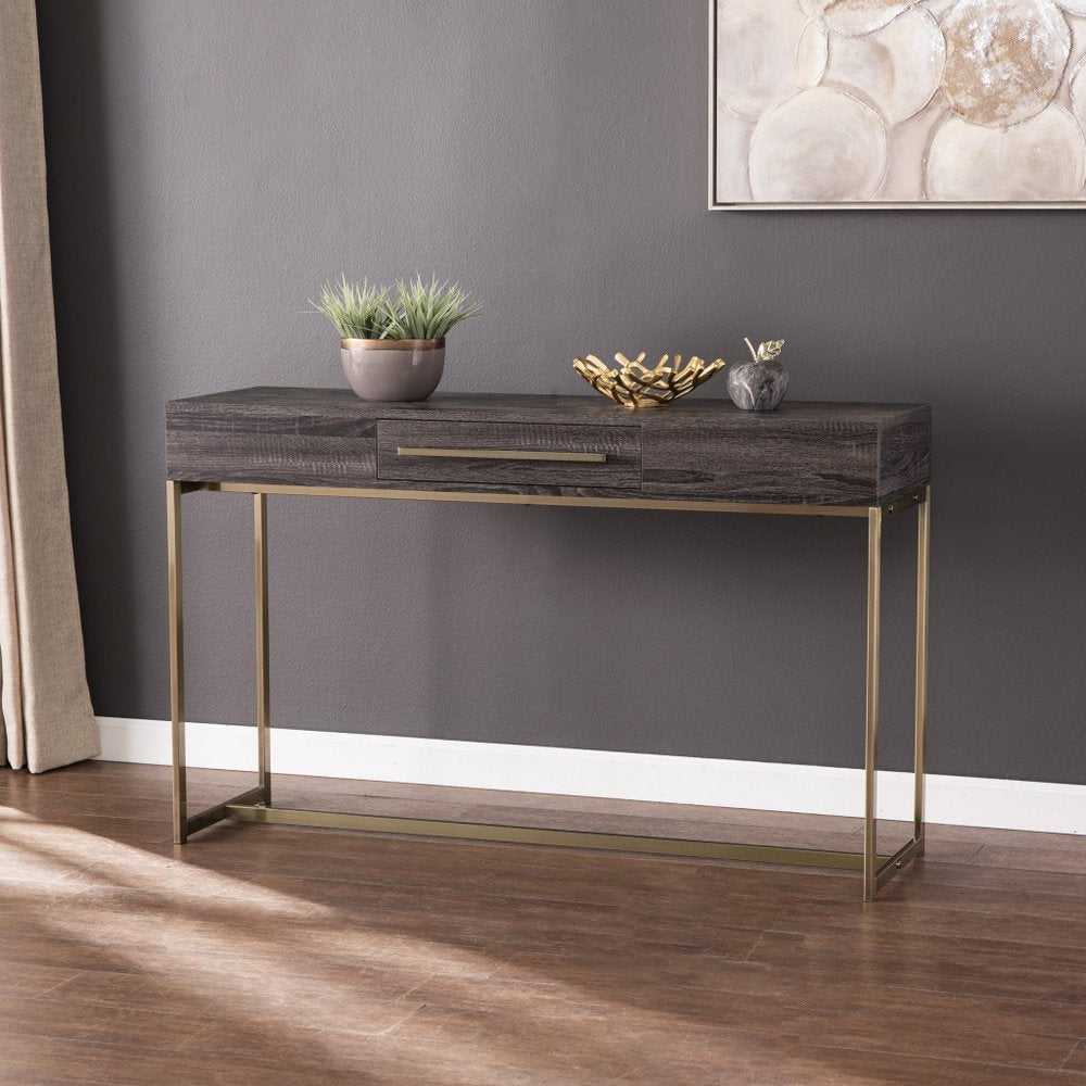 48" Gray and Gold Wood and Metal Frame Console Table With Drawer HomeRoots