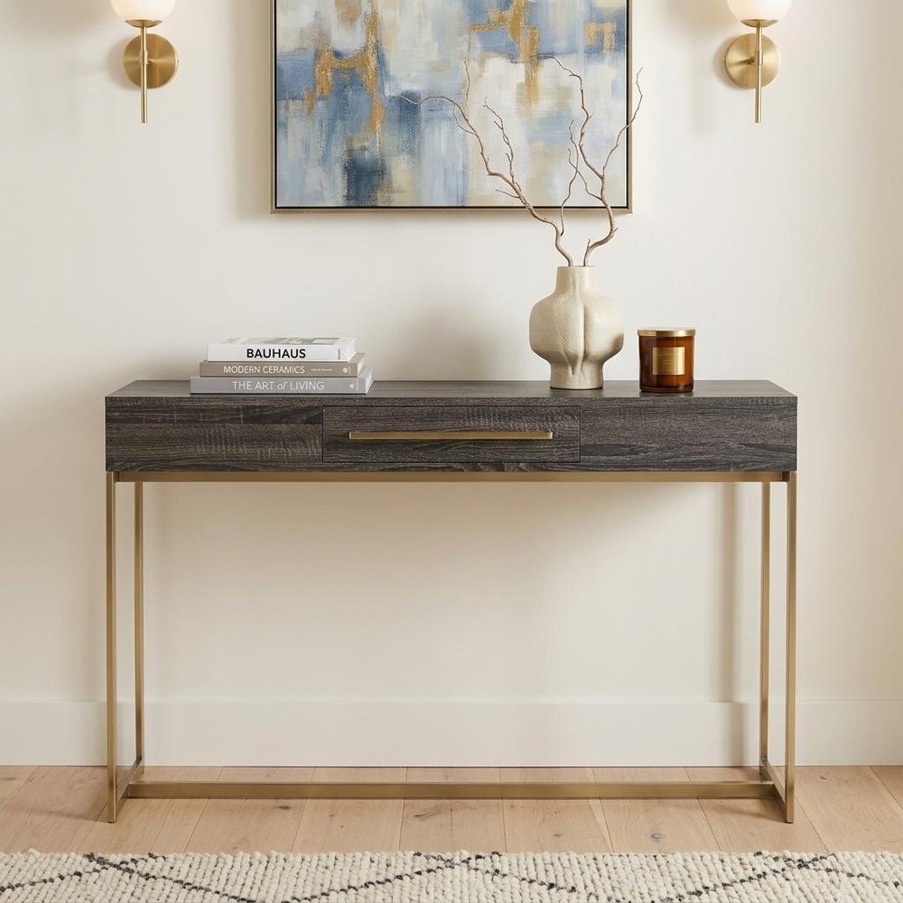 48" Gray and Gold Wood and Metal Frame Console Table With Drawer HomeRoots
