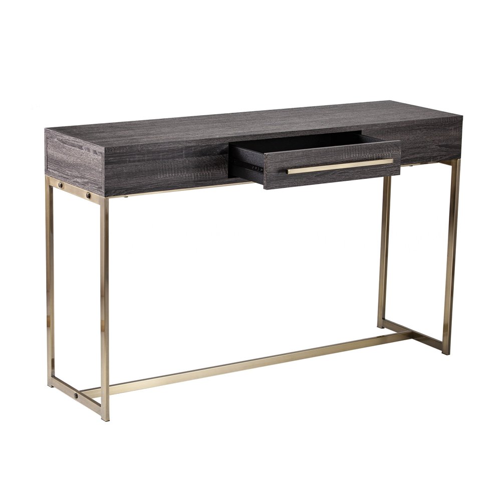 48" Gray and Gold Wood and Metal Frame Console Table With Drawer