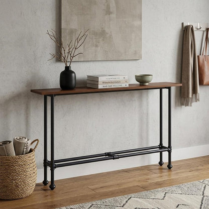 56" Espresso and Black Console Table HomeRoots