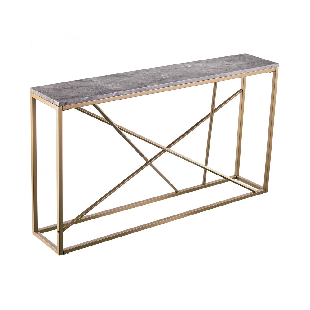 52" Gray and Gold Faux Marble and Metal A Frame Console Table HomeRoots