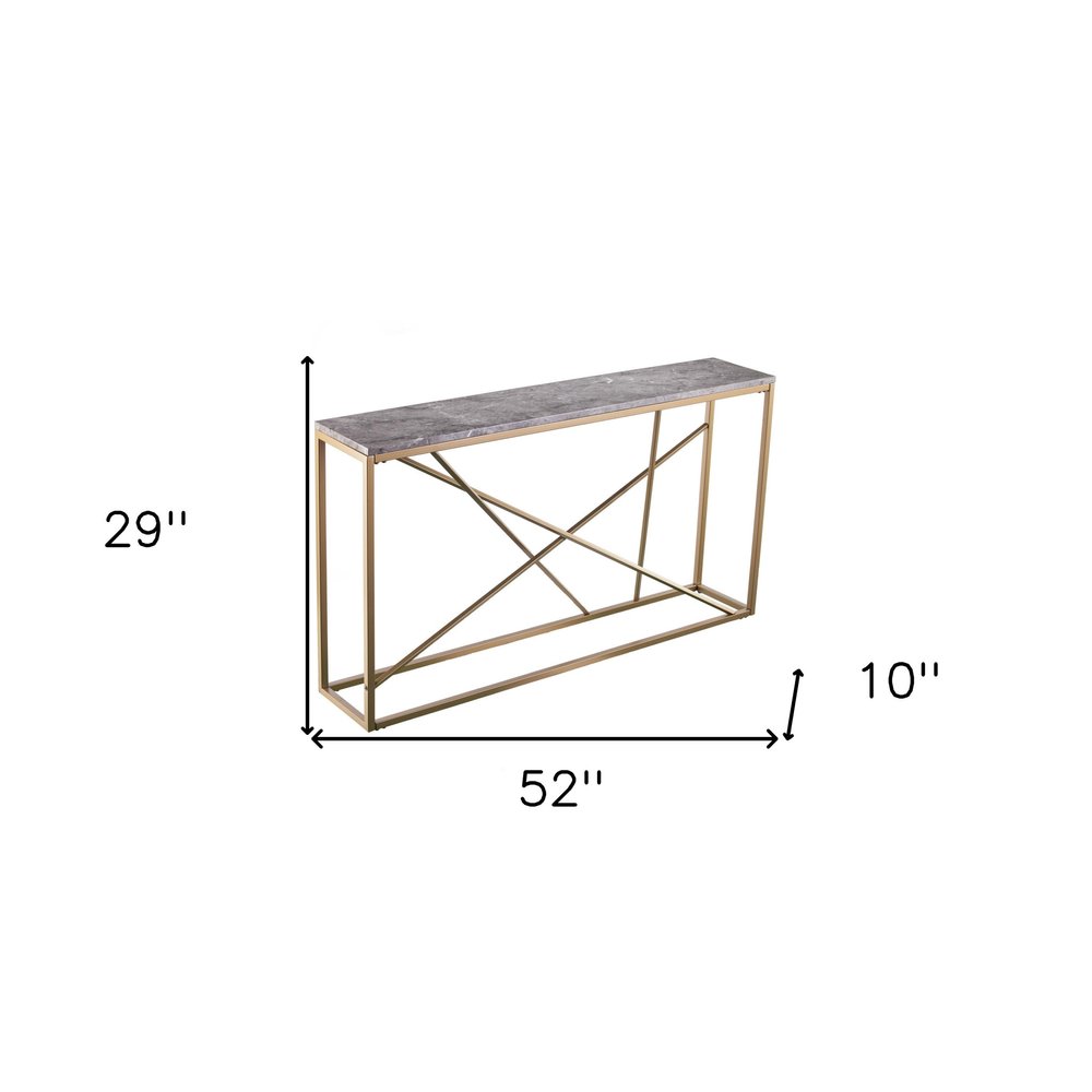 52" Gray and Gold Faux Marble and Metal A Frame Console Table HomeRoots