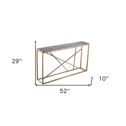52" Gray and Gold Faux Marble and Metal A Frame Console Table HomeRoots