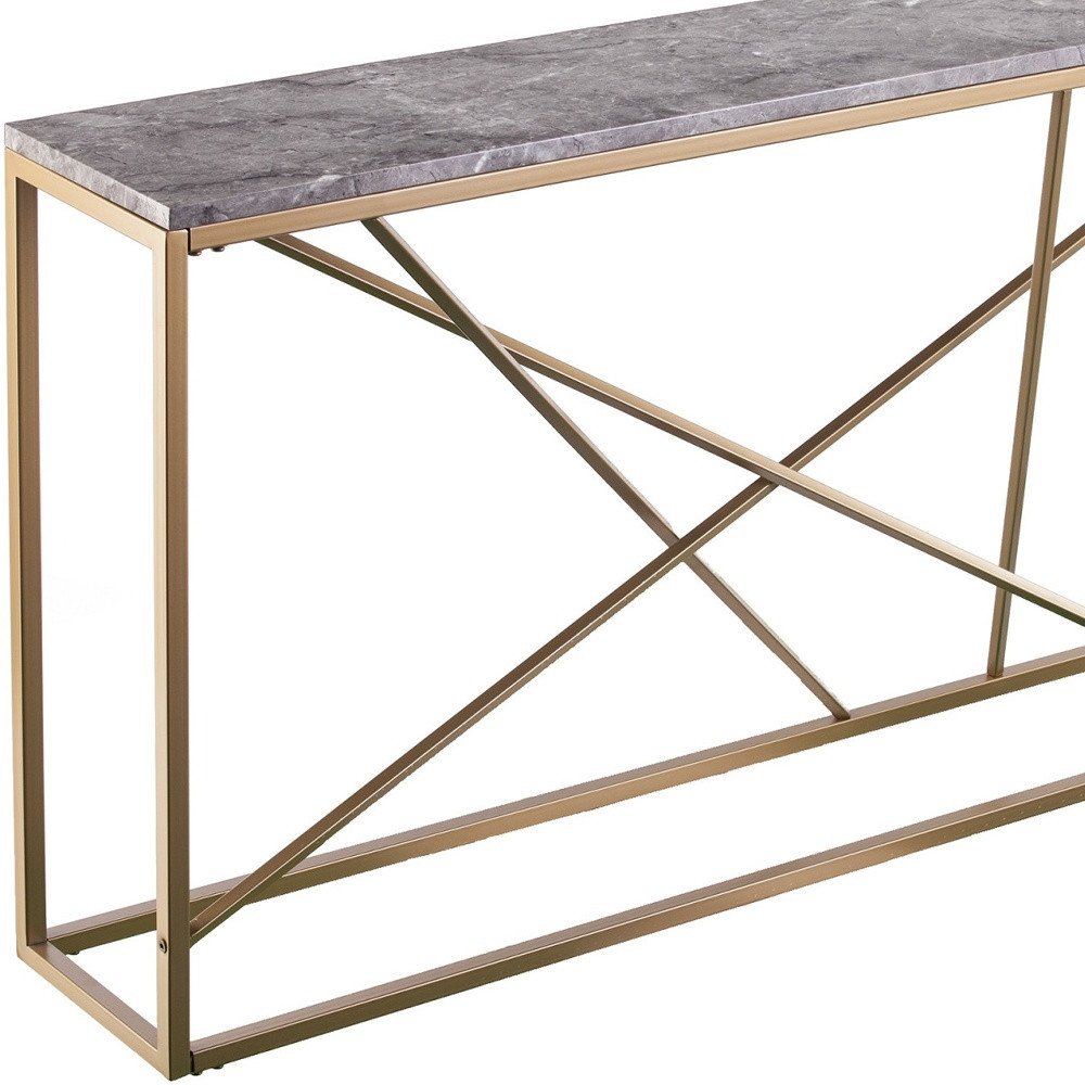 52" Gray and Gold Faux Marble and Metal A Frame Console Table HomeRoots