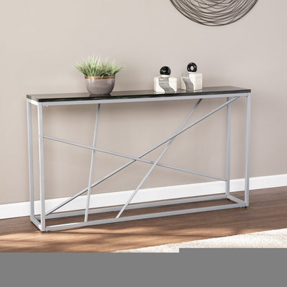 52" Black and Silver Faux Stone Frame Console Table HomeRoots