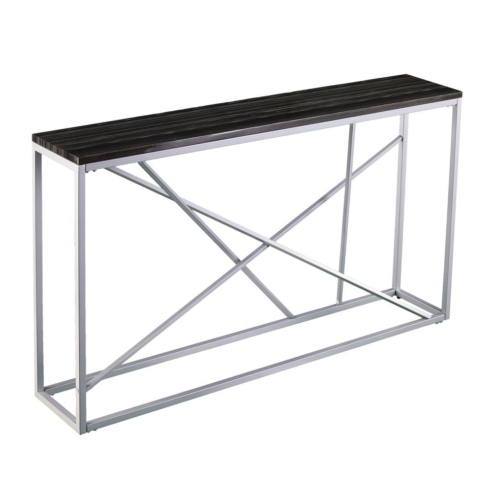 52" Black and Silver Faux Stone Frame Console Table HomeRoots