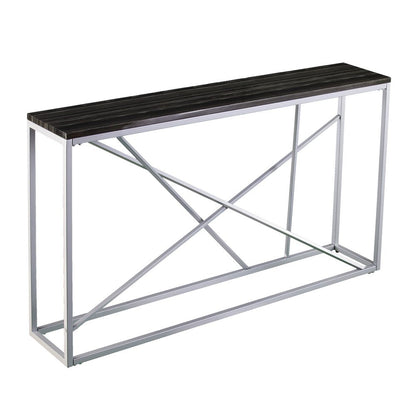 52" Black and Silver Faux Stone Frame Console Table HomeRoots