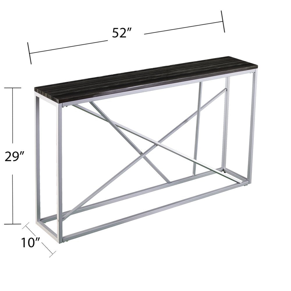 52" Black and Silver Faux Stone Frame Console Table HomeRoots