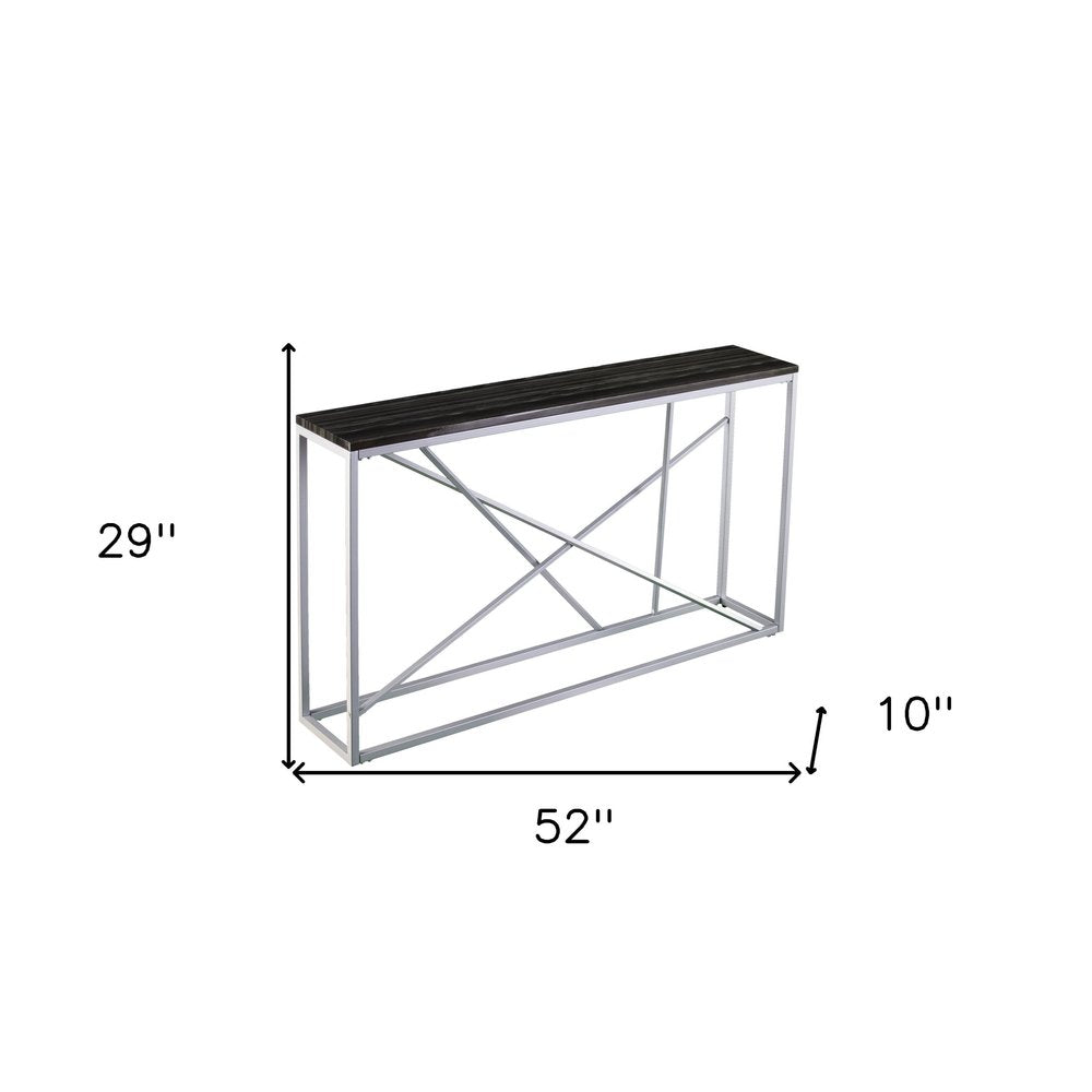 52" Black and Silver Faux Stone Frame Console Table HomeRoots