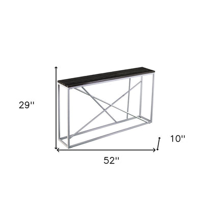 52" Black and Silver Faux Stone Frame Console Table HomeRoots
