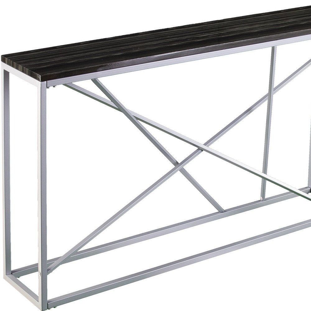 52" Black and Silver Faux Stone Frame Console Table HomeRoots