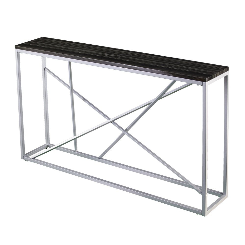 52" Black and Silver Faux Stone Frame Console Table HomeRoots