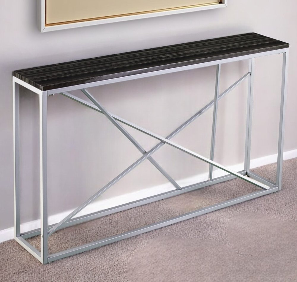 52" Black and Silver Faux Stone Frame Console Table HomeRoots