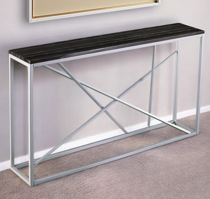 52" Black and Silver Faux Stone Frame Console Table HomeRoots