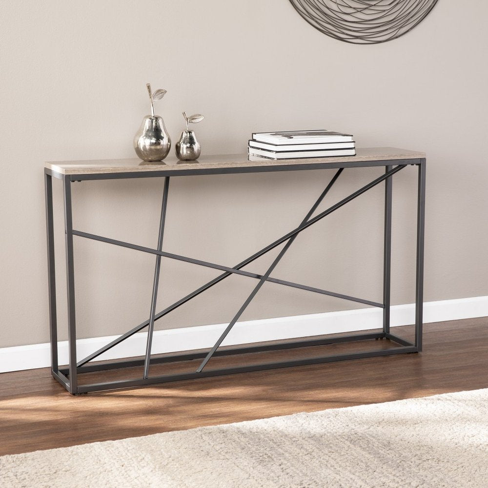 52" Taupe and Gray Faux Stone Frame Console Table HomeRoots