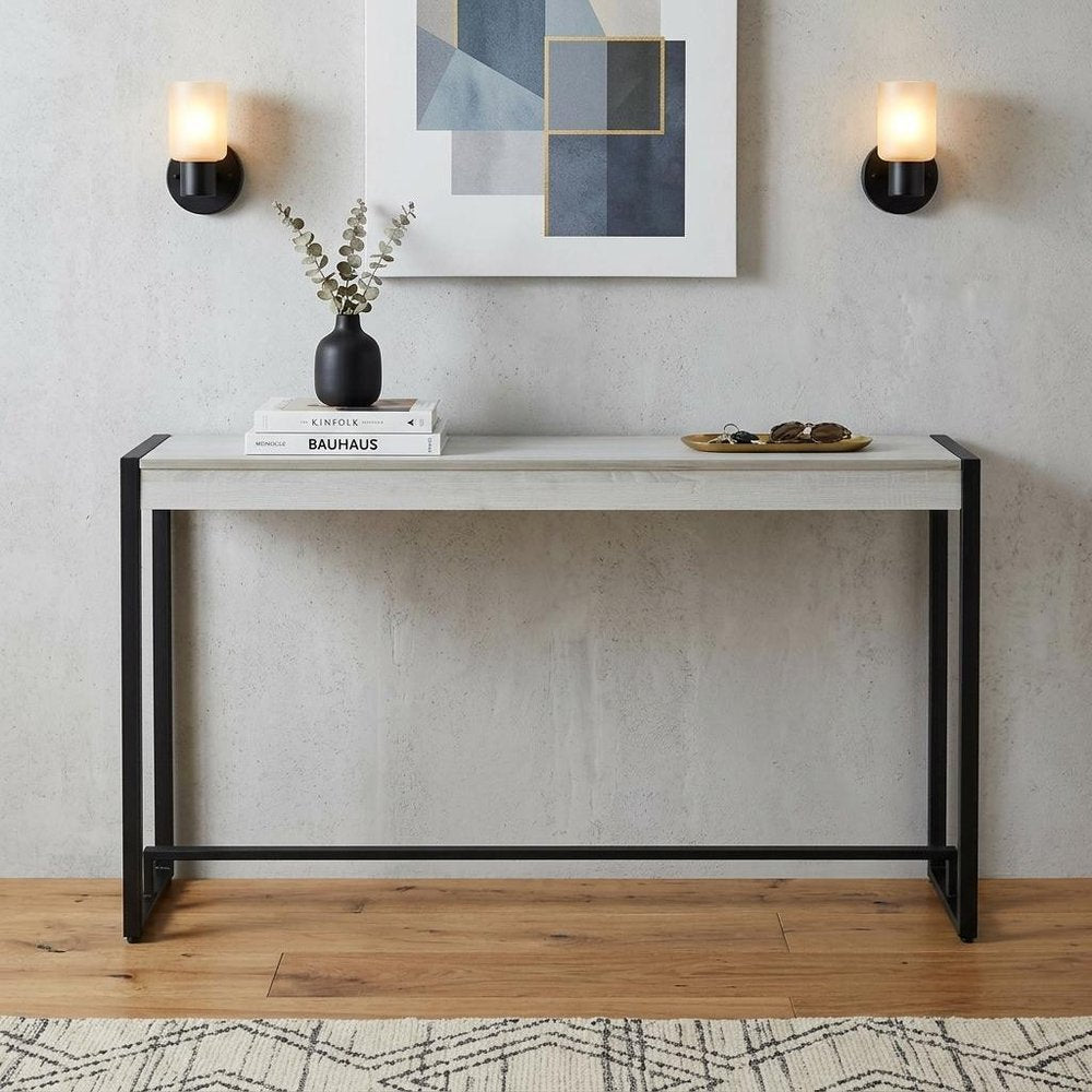 54" White and Black Distressed Sled Console Table HomeRoots