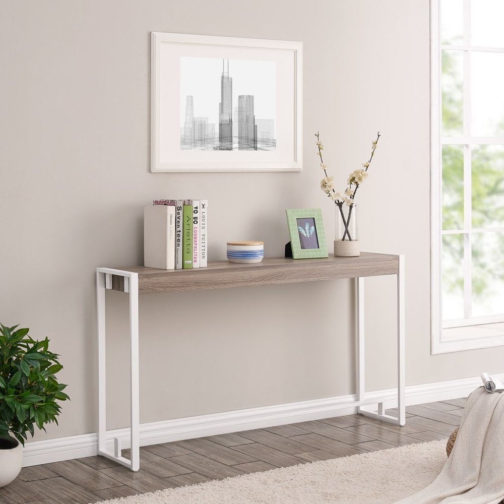 54" Gray Brown and White Sled Console Table HomeRoots