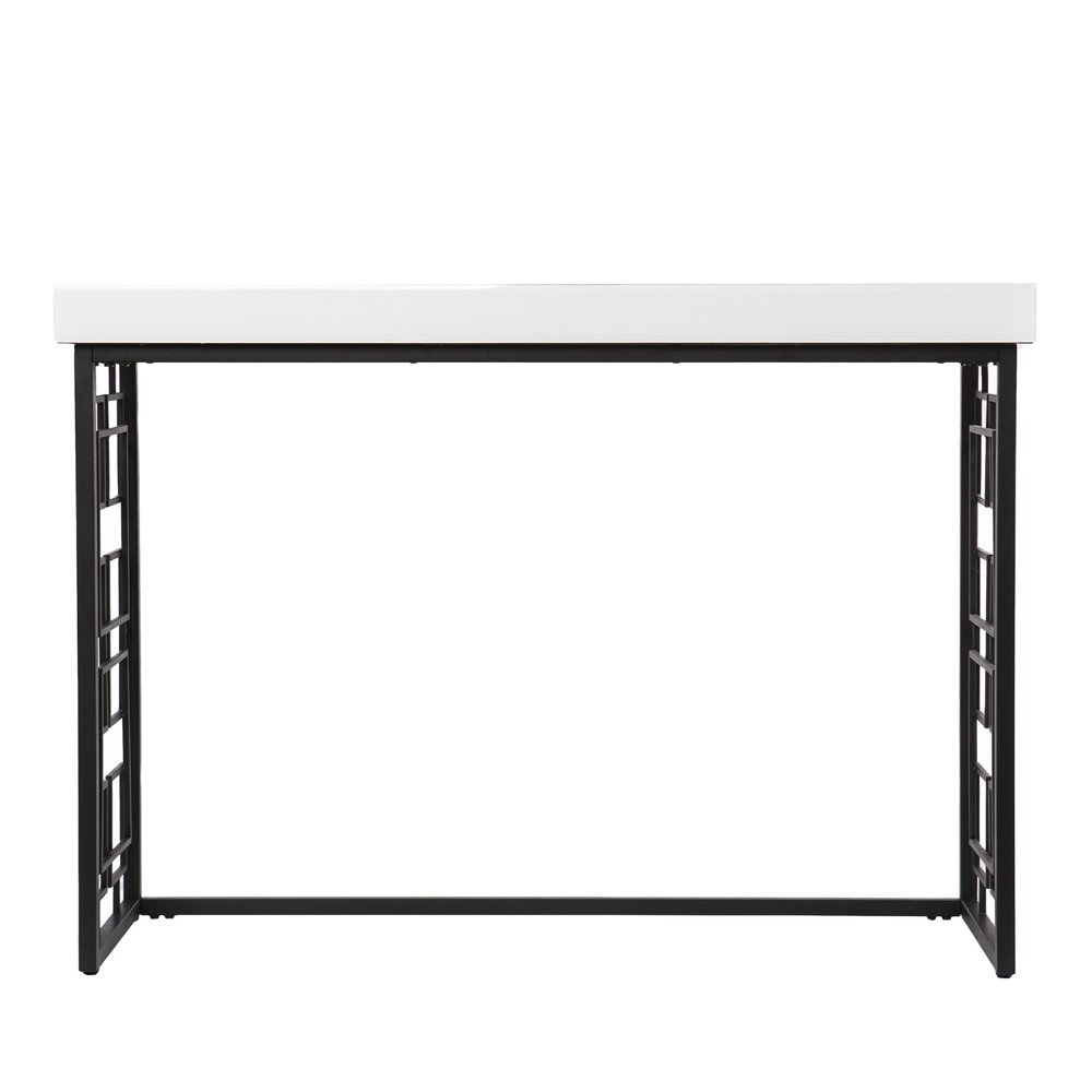 42" White and Black Glass and Metal Sled Console Table HomeRoots