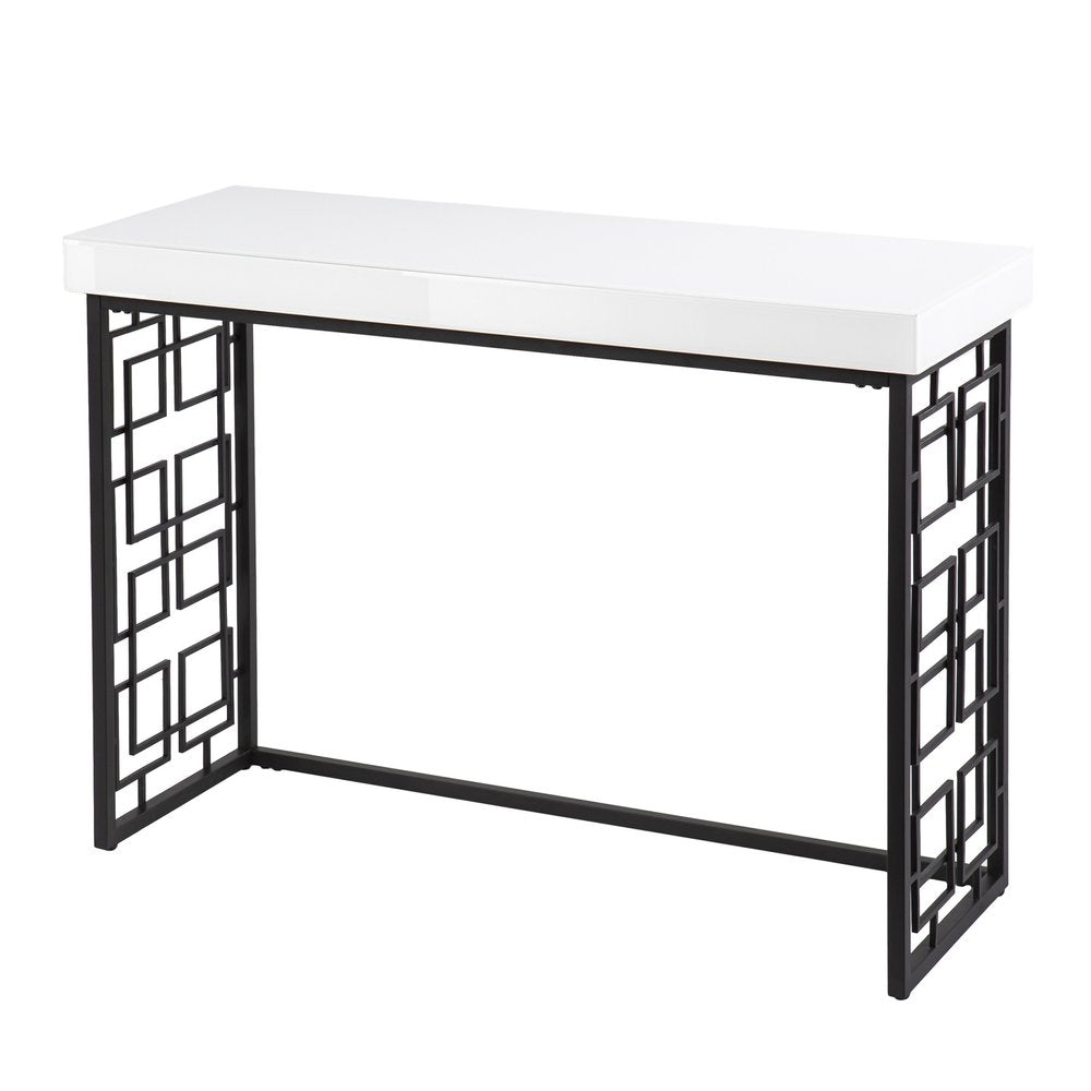 42" White and Black Glass and Metal Sled Console Table HomeRoots