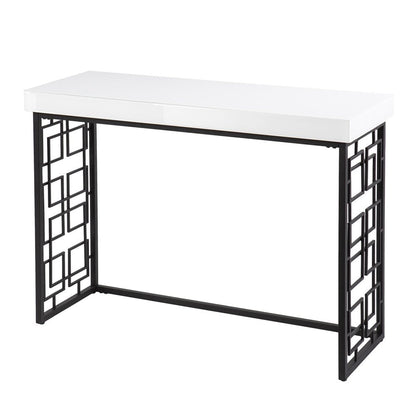 42" White and Black Glass and Metal Sled Console Table HomeRoots