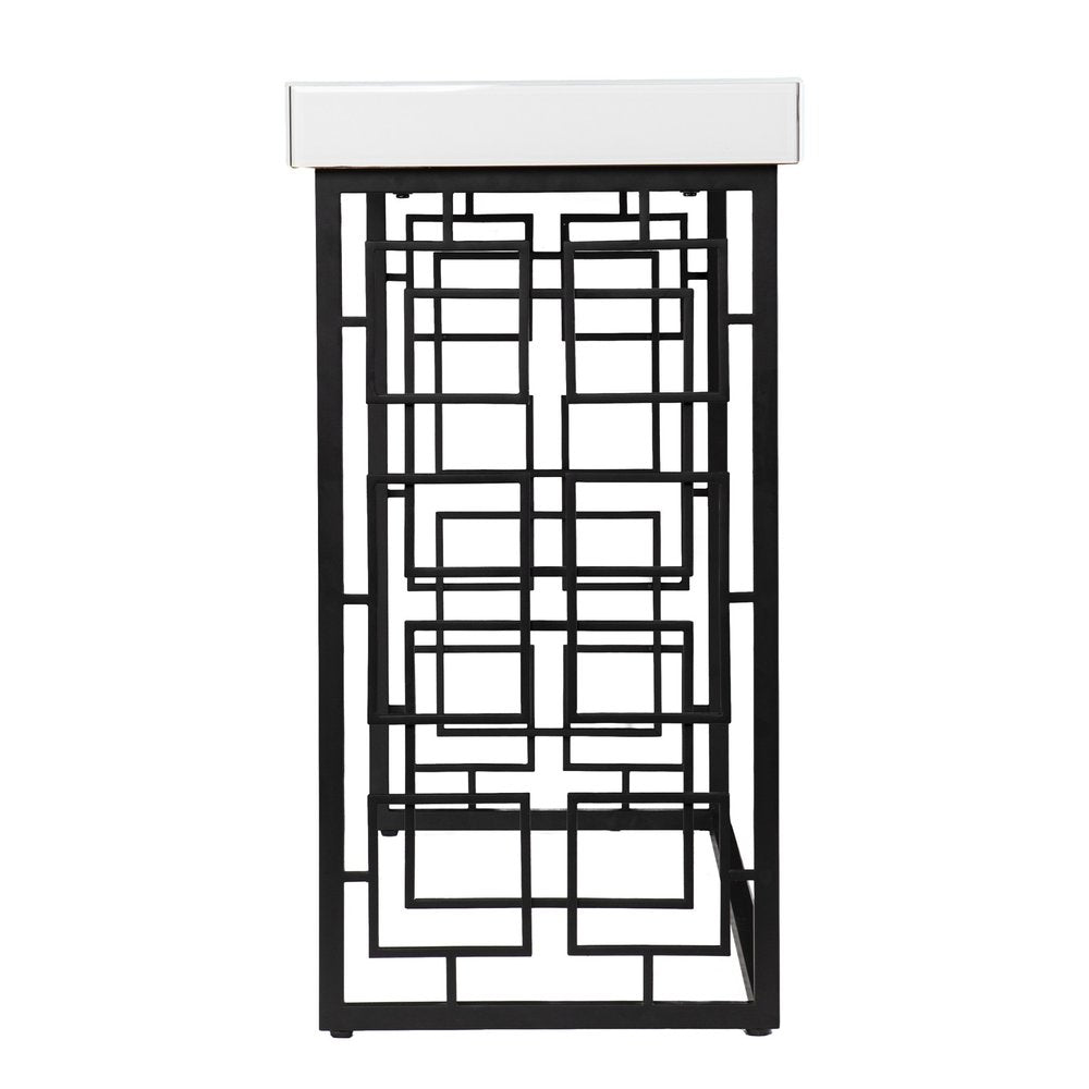 42" White and Black Glass and Metal Sled Console Table HomeRoots