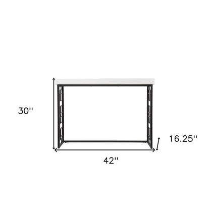 42" White and Black Glass and Metal Sled Console Table HomeRoots