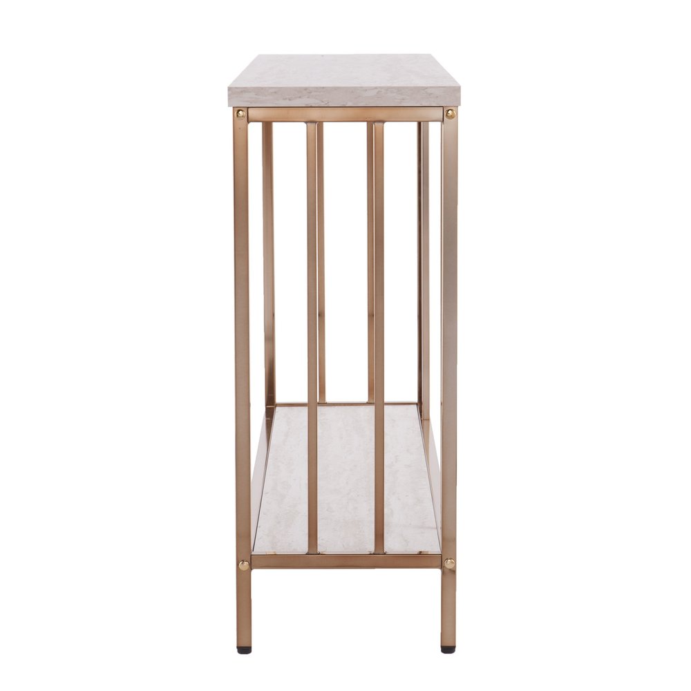 48" Champagne and Gold Faux Stone Floor Shelf Console Table With Storage — view 4