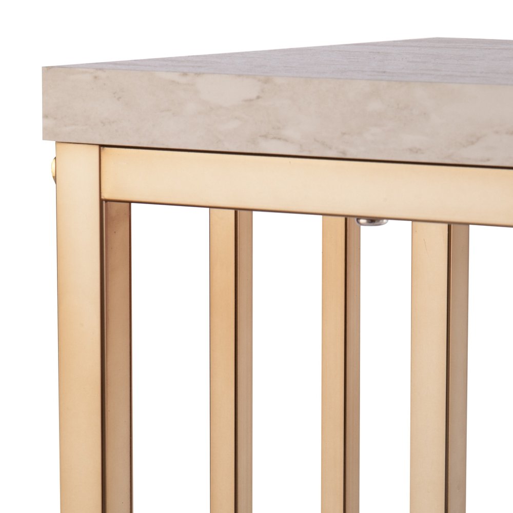 48" Champagne and Gold Faux Stone Floor Shelf Console Table With Storage — view 6