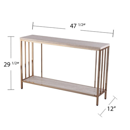 48" Champagne and Gold Faux Stone Floor Shelf Console Table With Storage HomeRoots