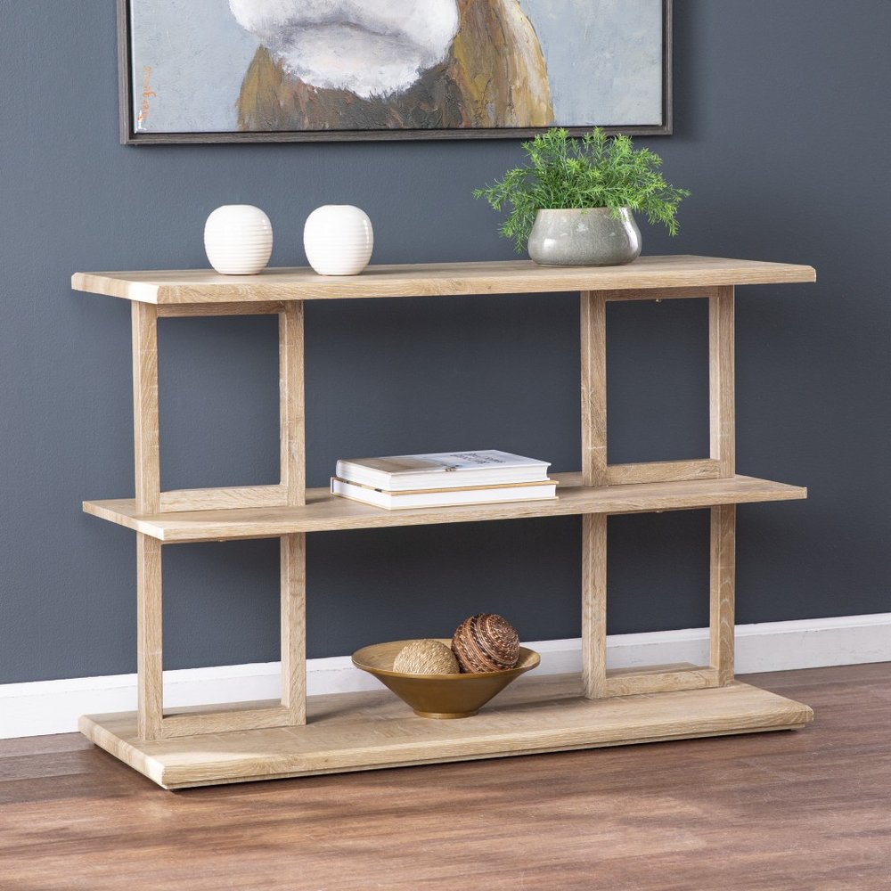 42" Natural Wood Floor Shelf Console Table With Two Shelves HomeRoots