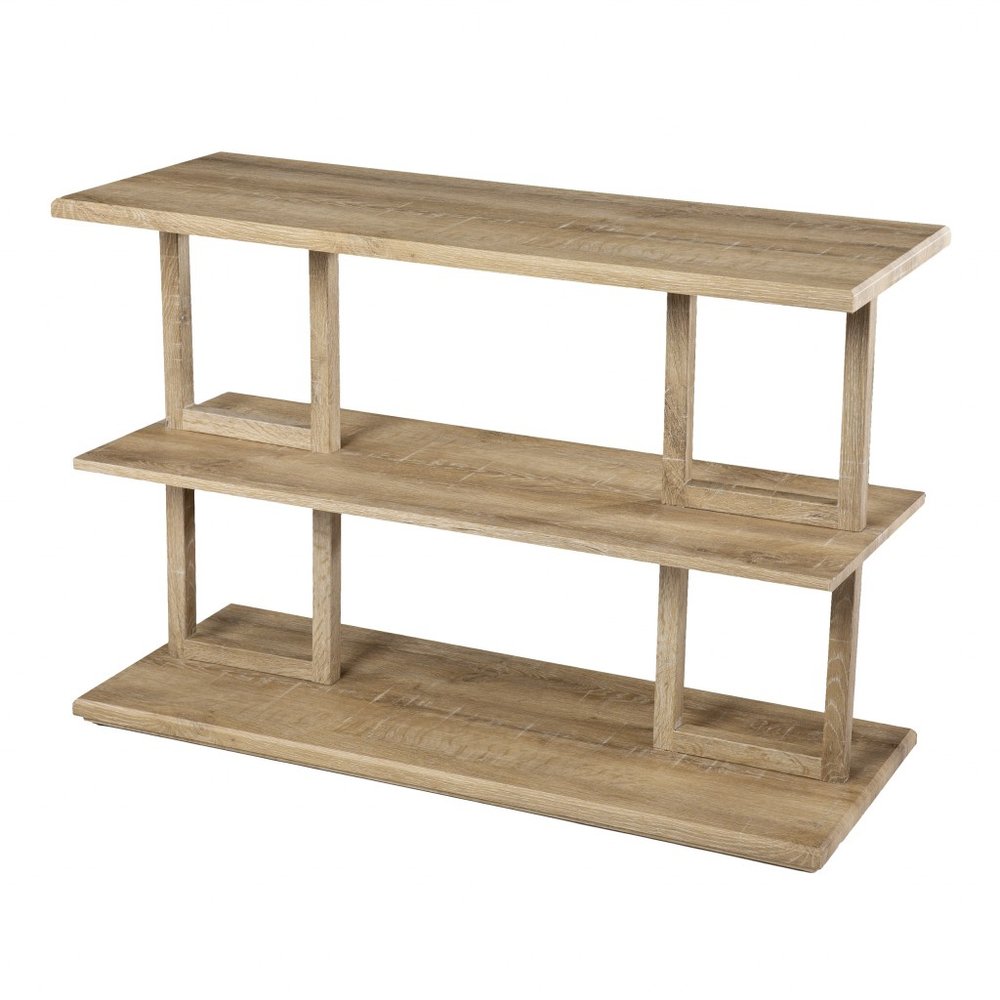 42" Natural Wood Floor Shelf Console Table With Two Shelves HomeRoots