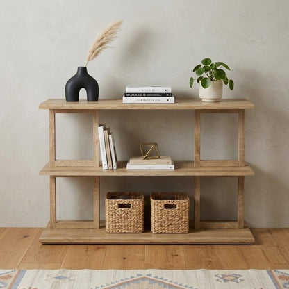 42" Natural Wood Floor Shelf Console Table With Two Shelves HomeRoots