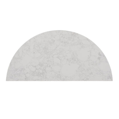 42" White and Natural Faux Marble Half Circle Three Leg Console Table With Shelves HomeRoots