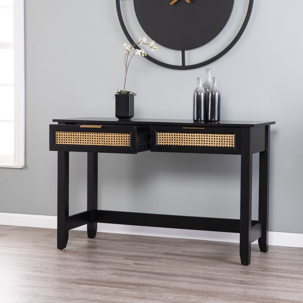 48" Black Console Table And Drawers HomeRoots