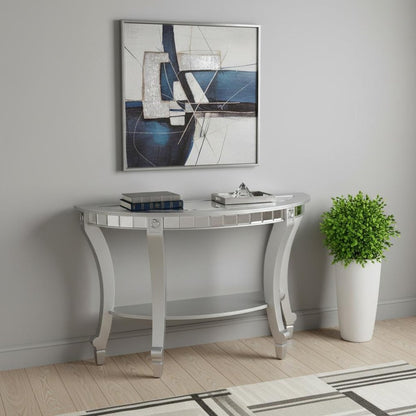 46" Silver Mirrored Glass Half Circle Console Table With Storage HomeRoots