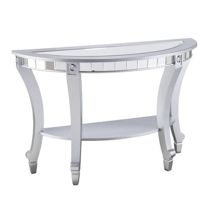46" Silver Mirrored Glass Half Circle Console Table With Storage HomeRoots