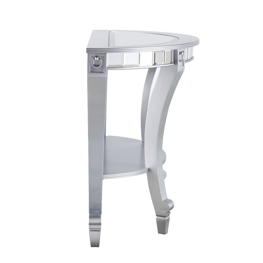 46" Silver Mirrored Glass Half Circle Console Table With Storage — view 3