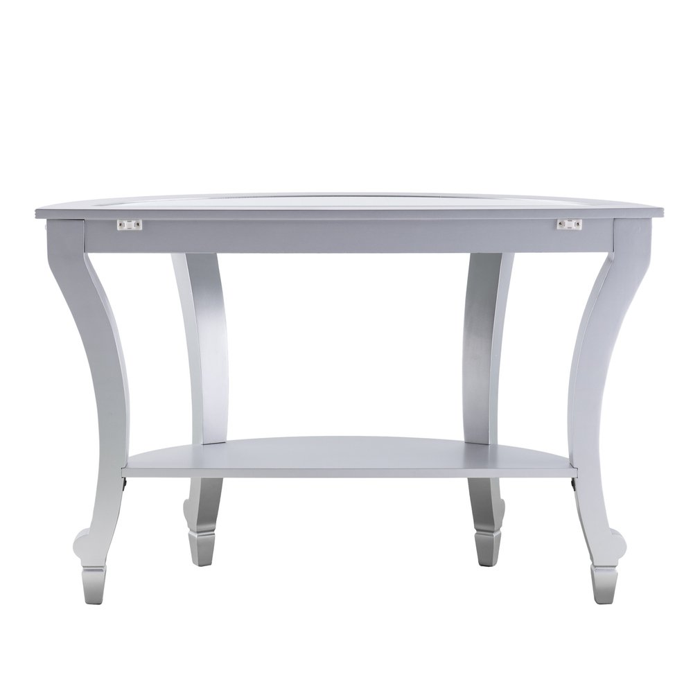 46" Silver Mirrored Glass Half Circle Console Table With Storage HomeRoots