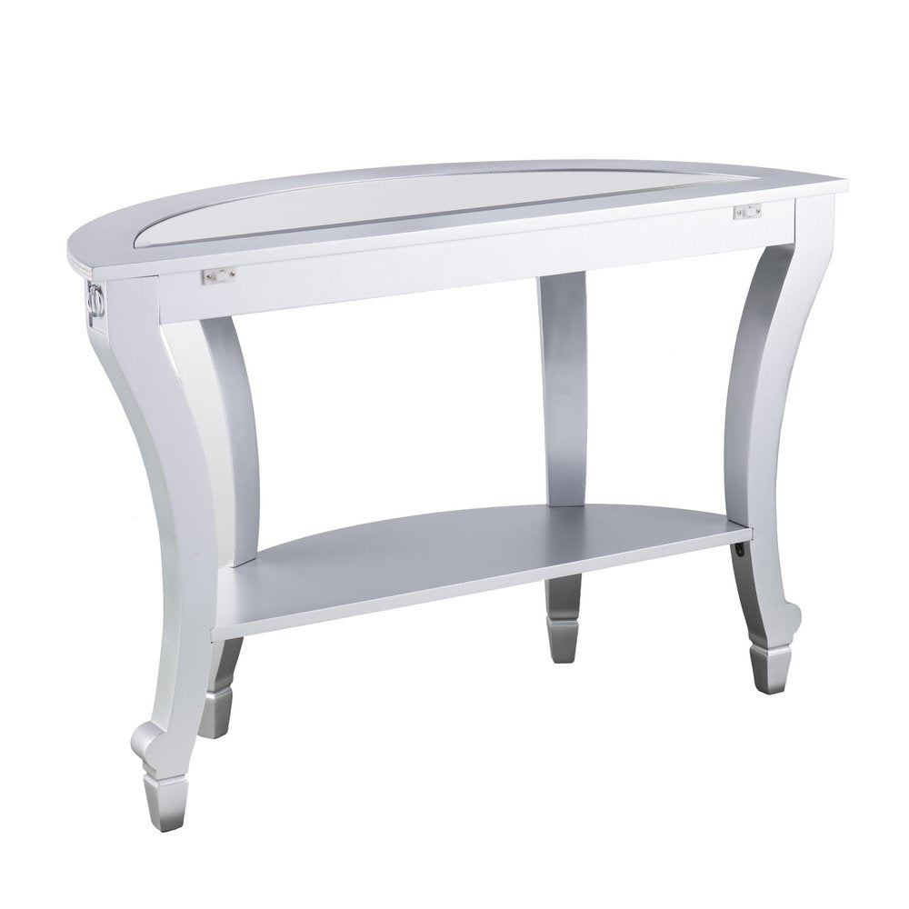 46" Silver Mirrored Glass Half Circle Console Table With Storage HomeRoots