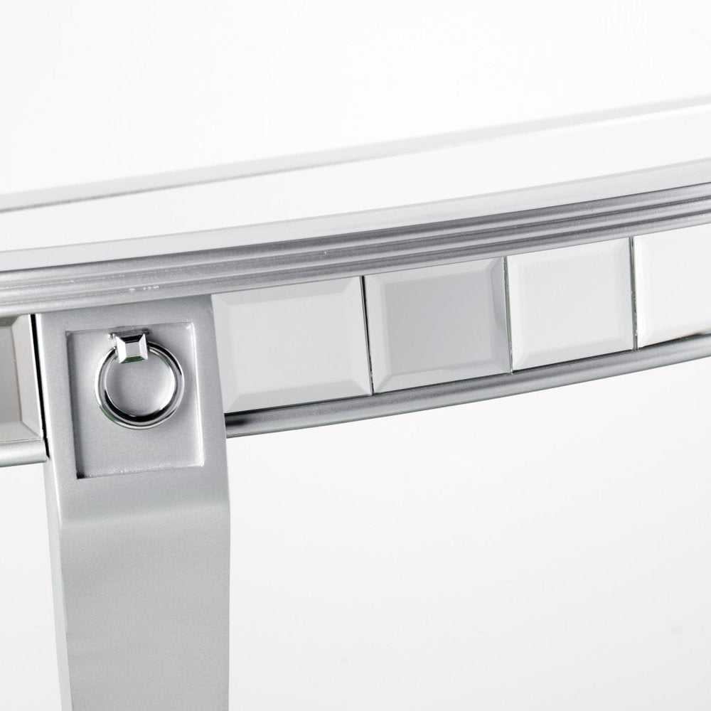 46" Silver Mirrored Glass Half Circle Console Table With Storage HomeRoots