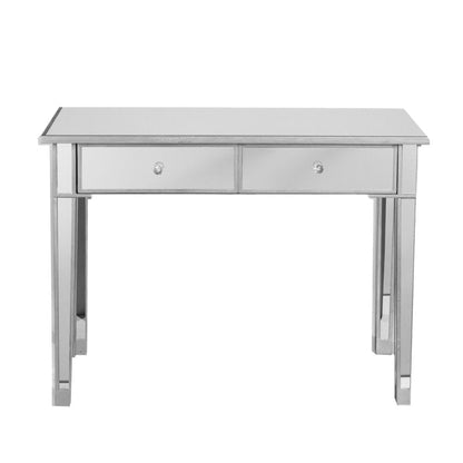 40" Silver Mirrored Glass and Wood Console Table With Two Drawers HomeRoots