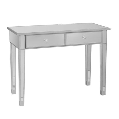 40" Silver Mirrored Glass and Wood Console Table With Two Drawers HomeRoots