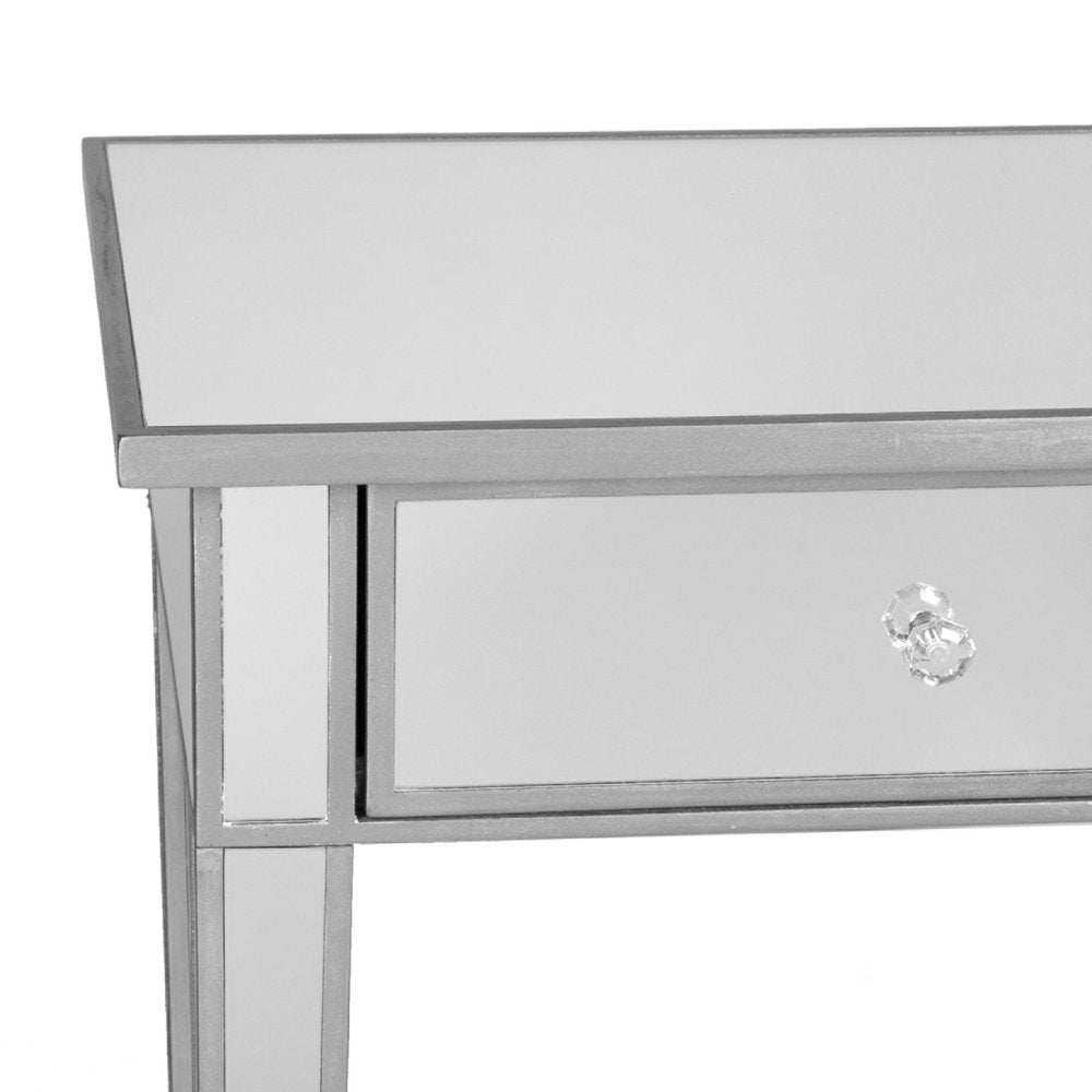 40" Silver Mirrored Glass and Wood Console Table With Two Drawers HomeRoots